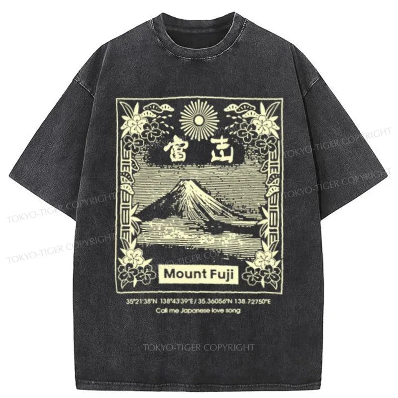 men's long sleeve t-shirts -Tokyo-Tiger Japan Mount Fuji Washed T-Shirt