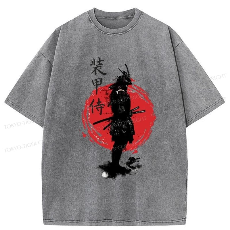 men's workout t-shirts -Tokyo-Tiger Japanese Armored Samurai Washed T-Shirt