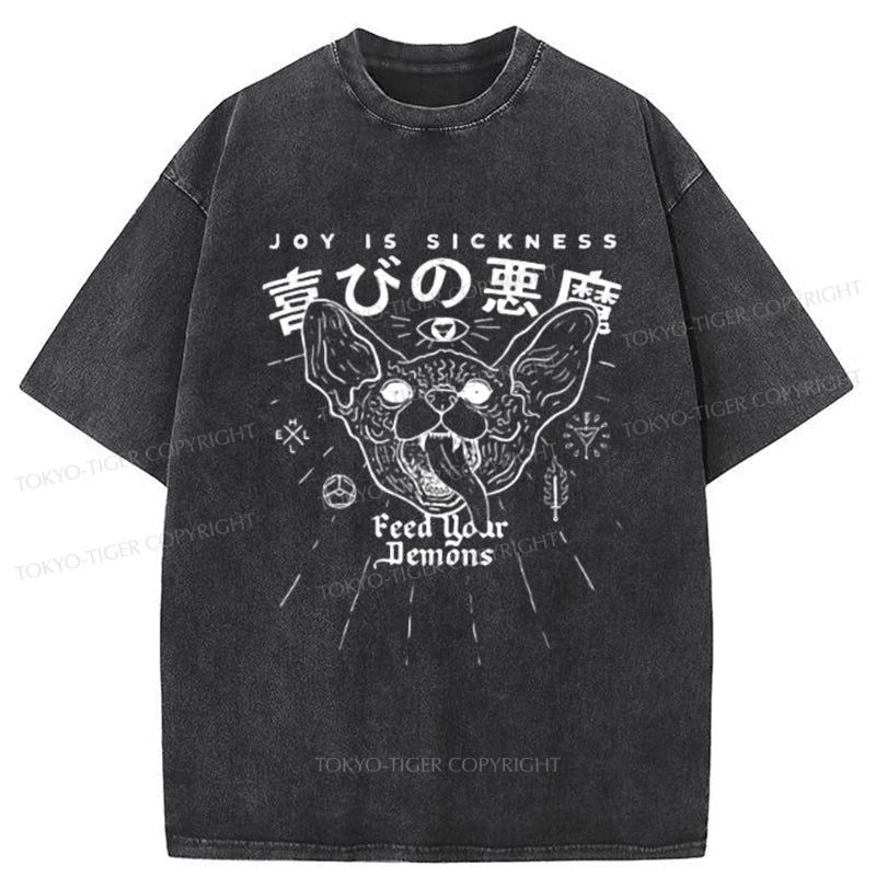 men's soft and breathable t-shirts -Tokyo-Tiger Joy Is Sickness Washed T-Shirt