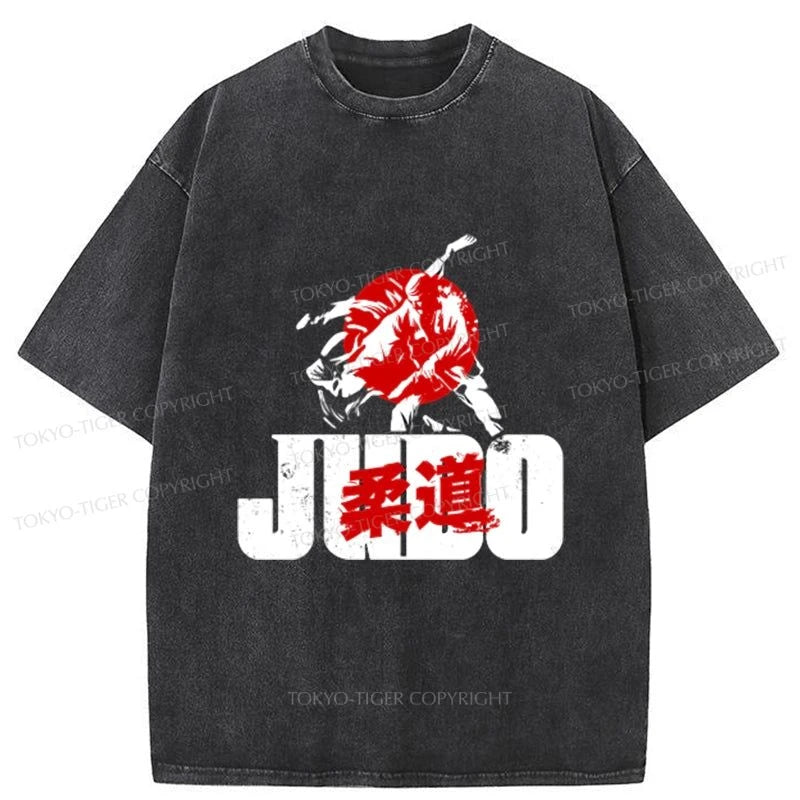 men's athletic fit t-shirts -Tokyo-Tiger Judo Janpanese Kanji Washed T-Shirt