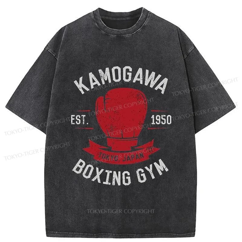 men's daily wear t-shirts -Tokyo-Tiger Kamogawa Boxing Gym Washed T-Shirt