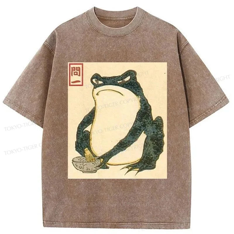 men's printed slogan t-shirts -Tokyo-Tiger Matsumoto Hoji Japanese Frog Washed T-Shirt