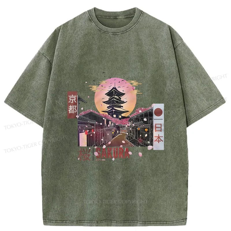 men's fun graphic print t-shirts -Tokyo-Tiger Mens Kyoto Inspired Japanese Washed T-Shirt