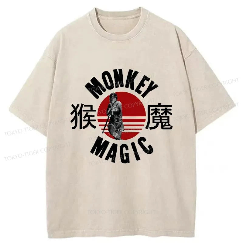 men's colorful graphic tees -Tokyo-Tiger Monkey Magic Japan Washed T-Shirt