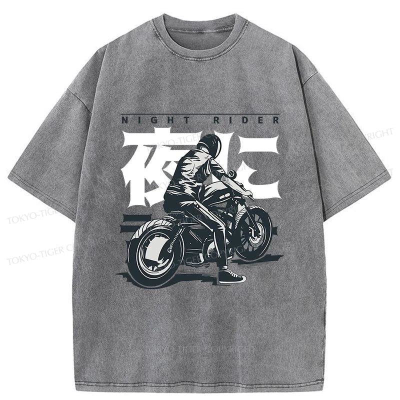 men's stylish t-shirts for casual wear -Tokyo-Tiger Motorcyclist Japanese Washed T-Shirt