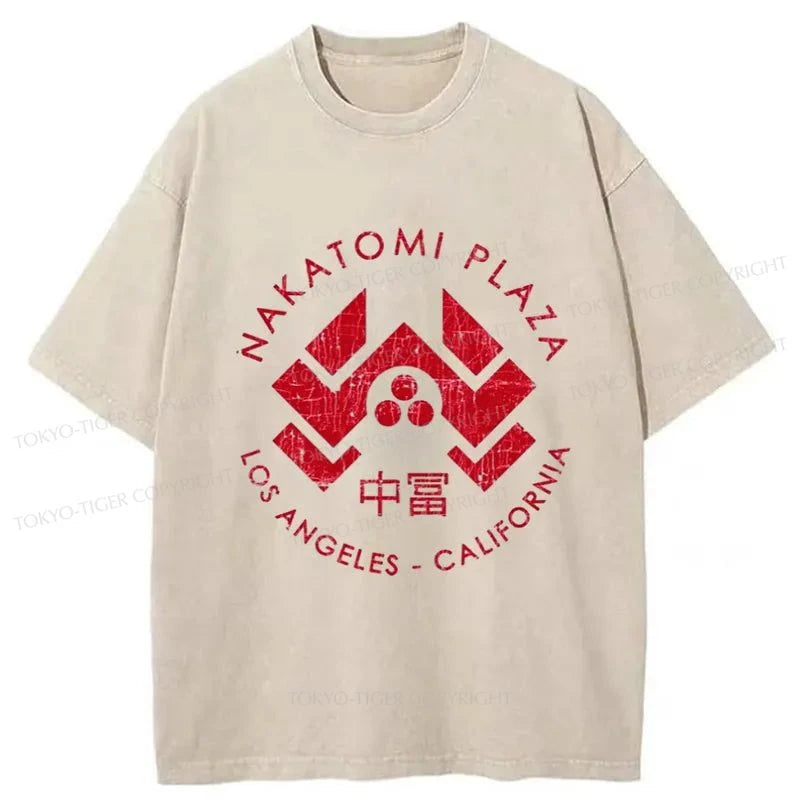 men's printed graphic t-shirts -Tokyo-Tiger Nakatomi Plaza Washed T-Shirt