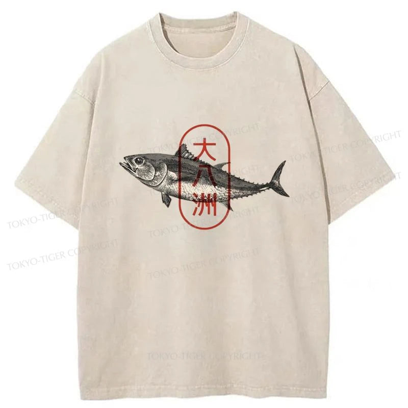 men's slim-fit graphic t-shirts -Tokyo-Tiger Oyashima Sushi Logo Washed T-Shirt