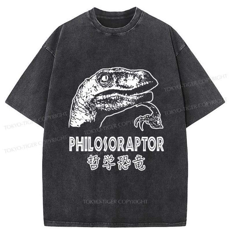 men's comfortable graphic tees -Tokyo-Tiger Philosoraptor Funny Washed T-Shirt