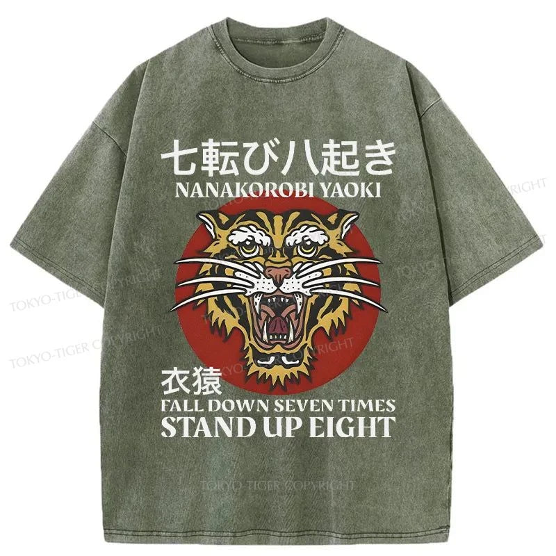 men's printed graphic t-shirts -Tokyo-Tiger Retro Tiger Japanese Washed T-Shirt