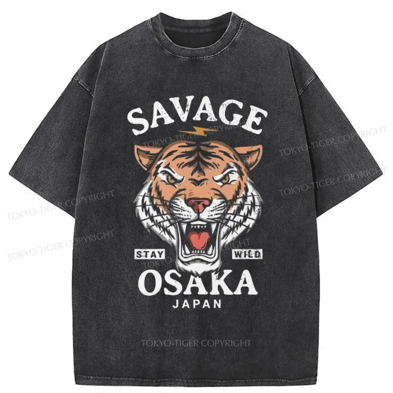 men's comfortable print tees -Tokyo-Tiger Savage Osaka Japan Washed T-Shirt