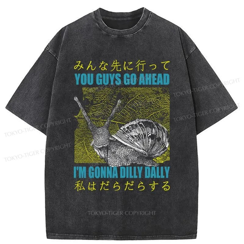 men's graphic design t-shirts -Tokyo-Tiger Slow Snail Japanese Washed T-Shirt