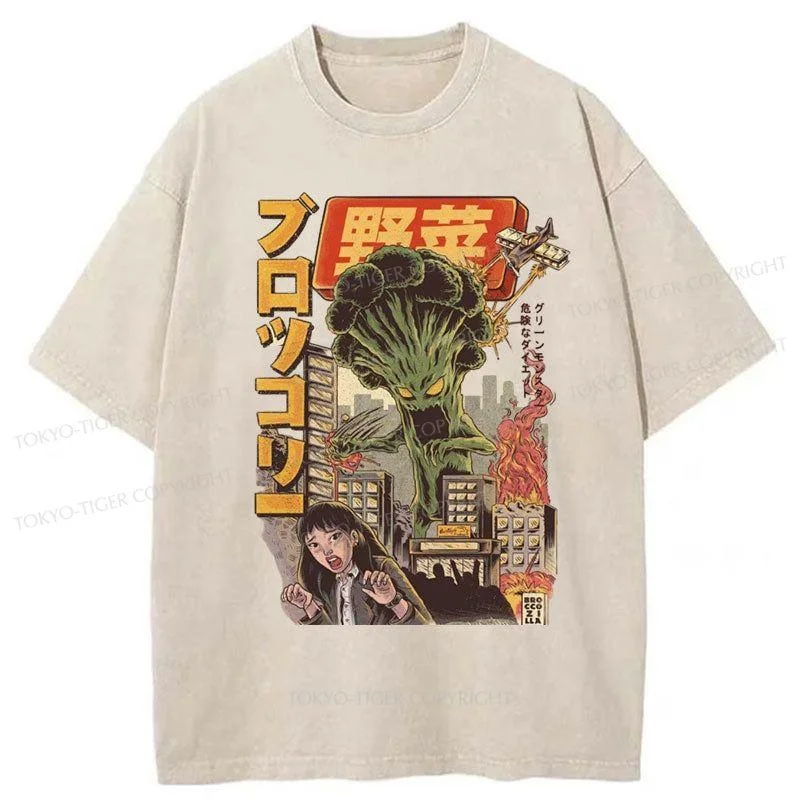 men's comfortable summer tees -Tokyo-Tiger The BroccoZilla Japanese Washed T-Shirt