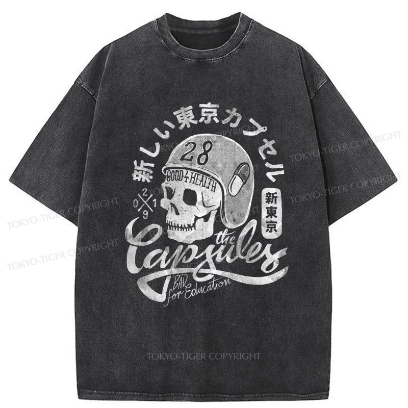 men's colorful graphic tees for summer -Tokyo-Tiger The Capsules Skull Japanese Washed T-Shirt