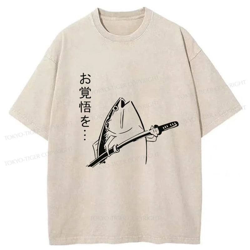 men's high-performance t-shirts -Tokyo-Tiger The Fish With The Knife Japanese Washed T-Shirt