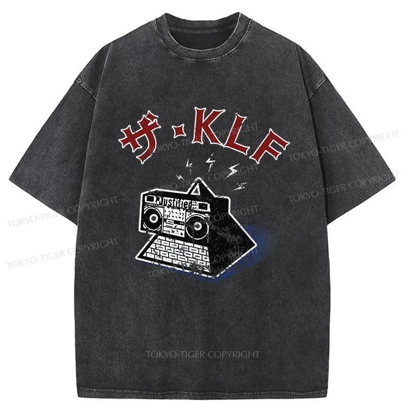 men's casual t-shirts -Tokyo-Tiger The KLF Logo Japan Washed T-Shirt