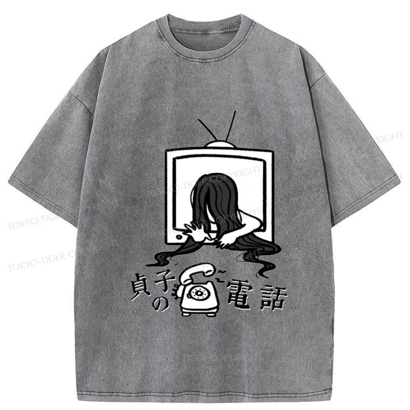 men's outdoor t-shirts -Tokyo-Tiger The Ring Sadako Washed T-Shirt