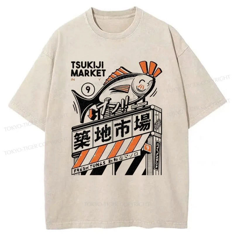 men's breathable t-shirts -Tokyo-Tiger Tsukiji Market Manga Washed T-Shirt