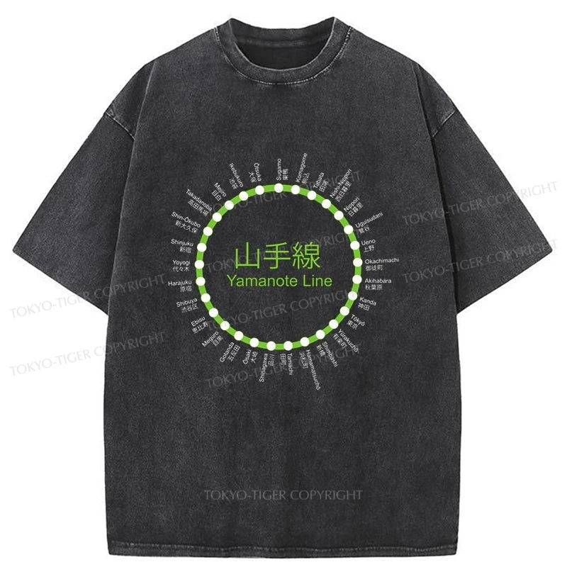 men's sporty t-shirts -Tokyo-Tiger Yamanote Line Stations Circle T-Shirt