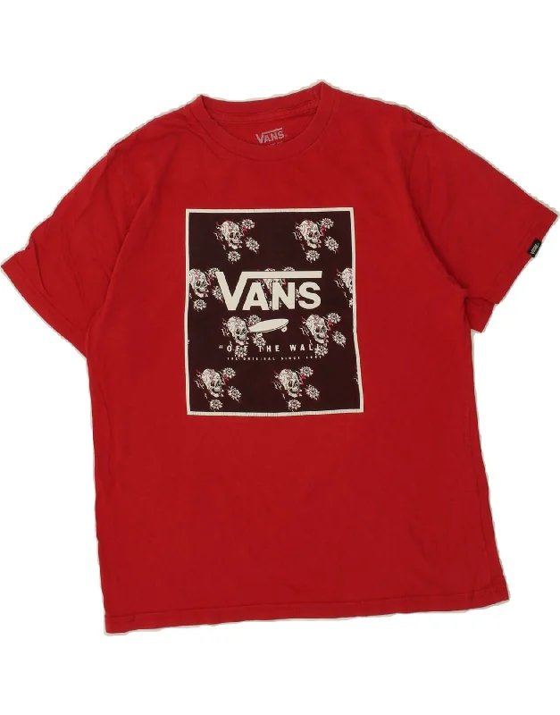 men's oversized graphic t-shirts -VANS Boys Classic Fit Graphic T-Shirt Top 10-11 Years Medium Red Cotton