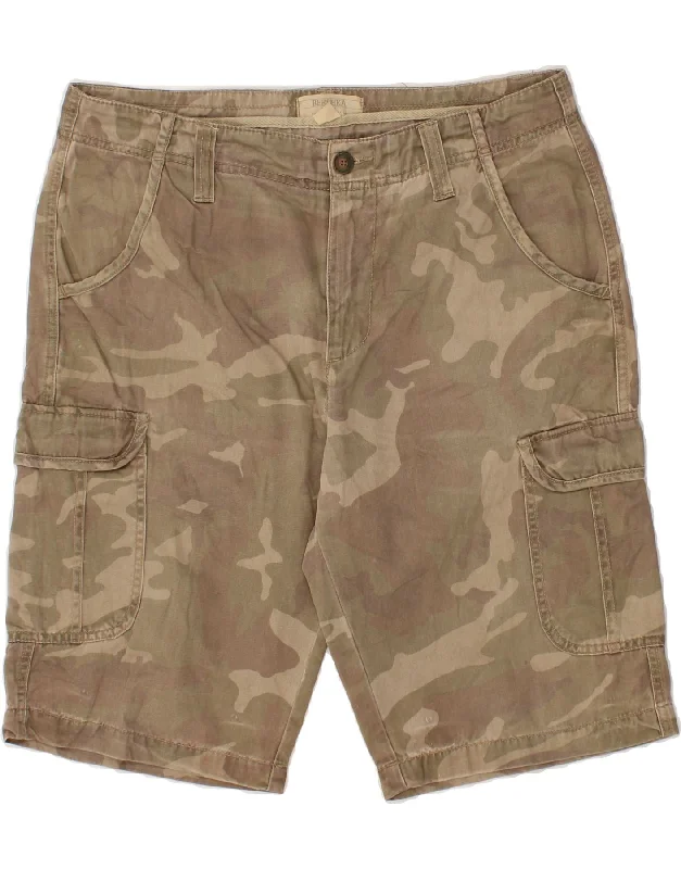 men's daily wear shirts -BERSHKA Mens Cargo Shorts Medium W32  Beige Camouflage Cotton