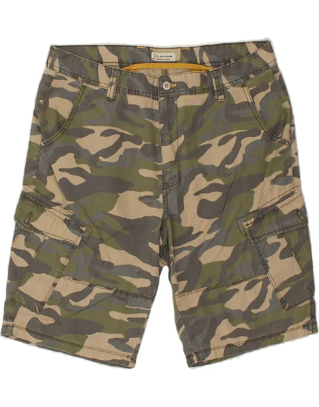 men's slim-fit shirts -CLAYTON Mens Cargo Shorts IT 52 XL W36  Khaki Camouflage Cotton