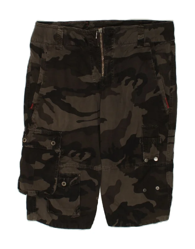 men's fitted shirts -DONDUP Mens Cargo Shorts W30 Medium Grey Camouflage Cotton