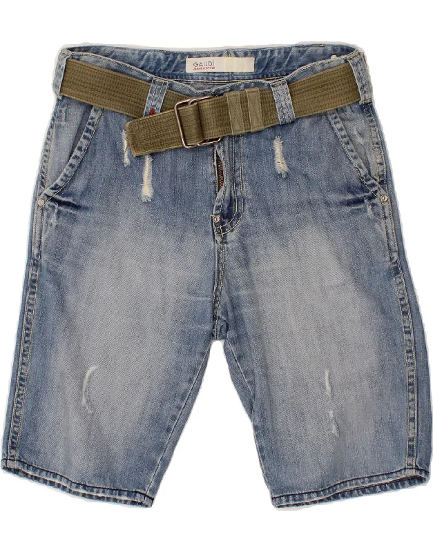 men's casual button-down shirts -GAUDI Mens Distressed Denim Shorts IT 48 Medium W36 Blue Cotton