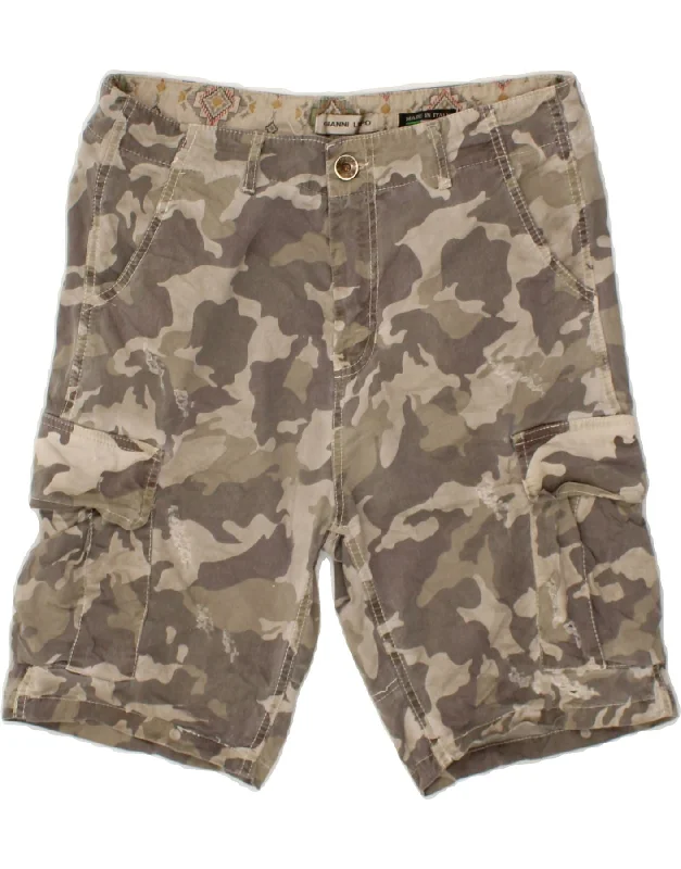 men's premium fabric shirts -GIANNI LUPO Mens Distressed Cargo Shorts W32 Medium Grey Camouflage Cotton