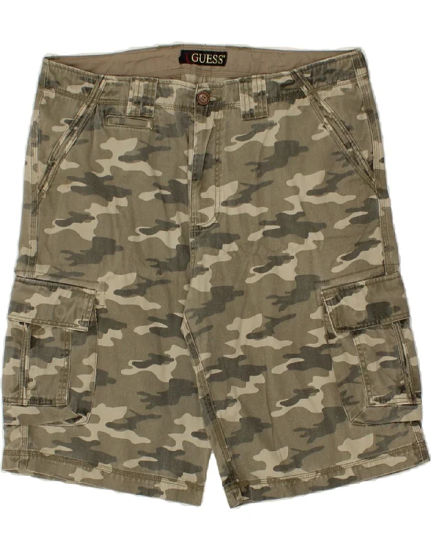 men's formal shirts -GUESS Mens Cargo Shorts W36 Large Grey Camouflage Cotton