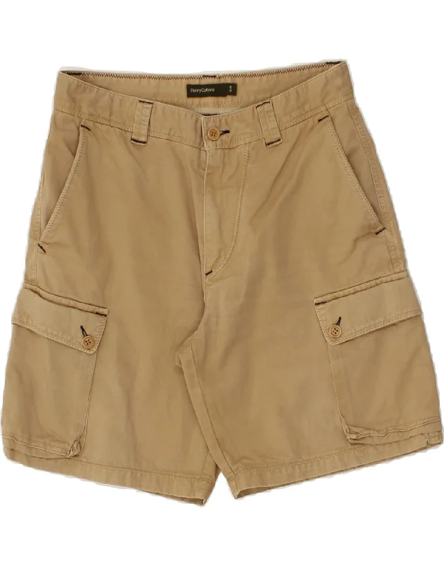 men's long-sleeve shirts -HENRY COTTONS Mens Cargo Shorts IT 48 Medium W30 Beige Cotton