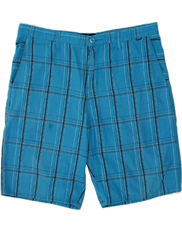 men's formal dress shirts -HURLEY Mens Chino Shorts W38 XL Blue Check Cotton