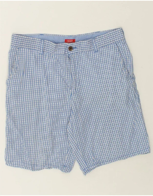 men's stylish long-sleeve shirts -IZOD Mens Chino Shorts W34 Large Blue Check Cotton