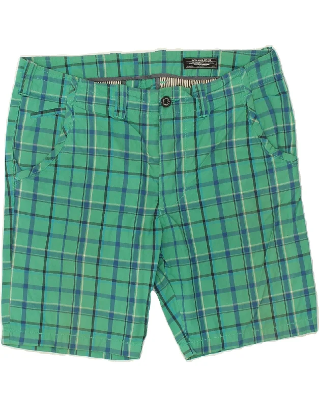 men's breathable button-up shirts -JACK & JONES Mens Casual Shorts W38 XL Green Check