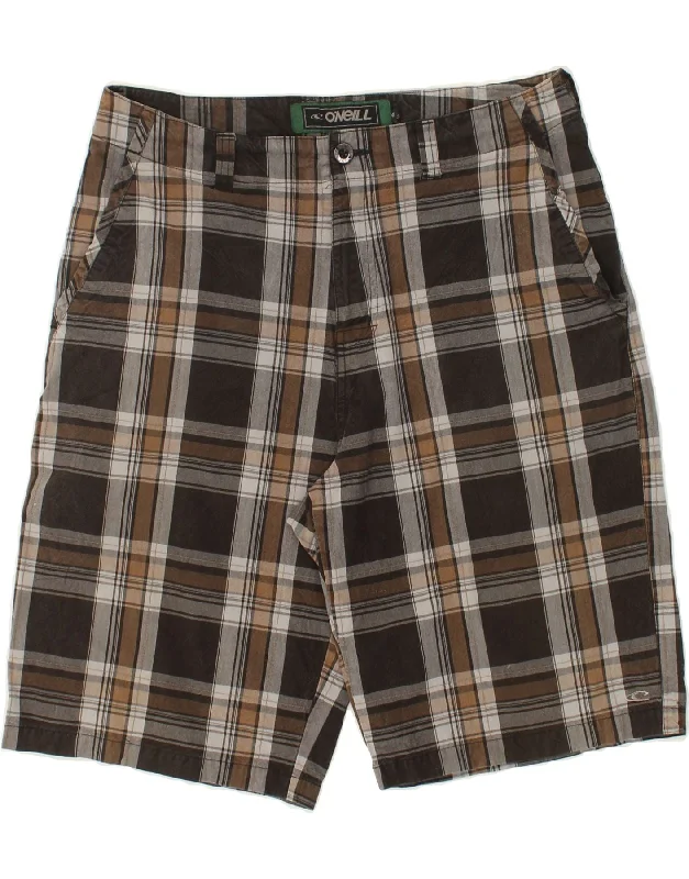 men's checkered formal shirts -O'NEILL Mens Graphic Chino Shorts W34 Large  Grey Check Cotton