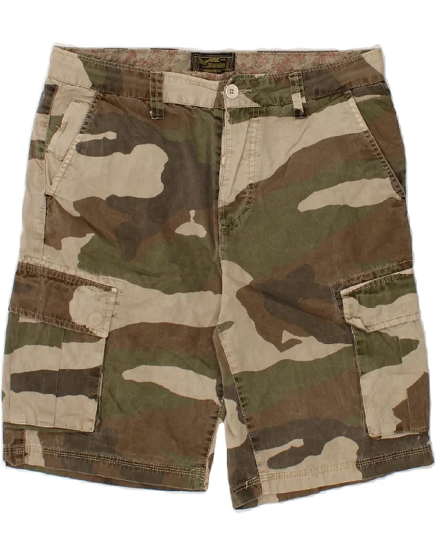 men's office shirts -RIFLE Mens Cargo Shorts W31 Medium Khaki Camouflage Cotton