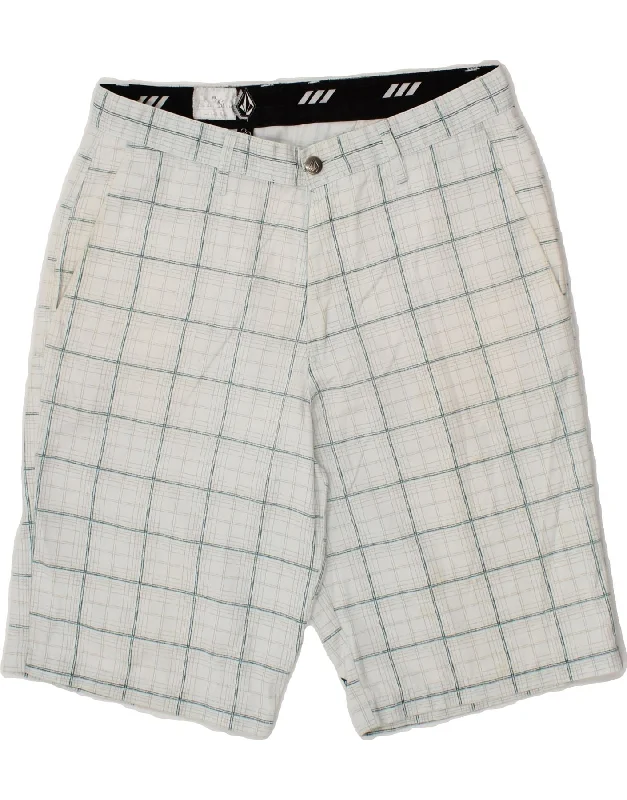 men's button-up shirts with patterns -VOLCOM Mens Chino Shorts W32 Medium Grey Check Polyester