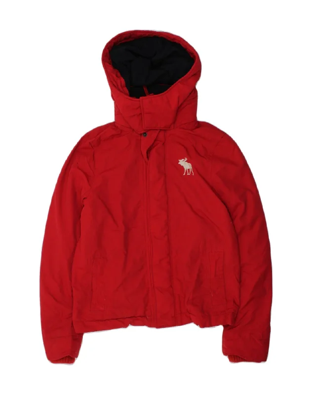 men's sporty jackets -ABERCROMBIE & FITCH Boys Hooded Windbreaker Jacket 11-12 Years XL Red