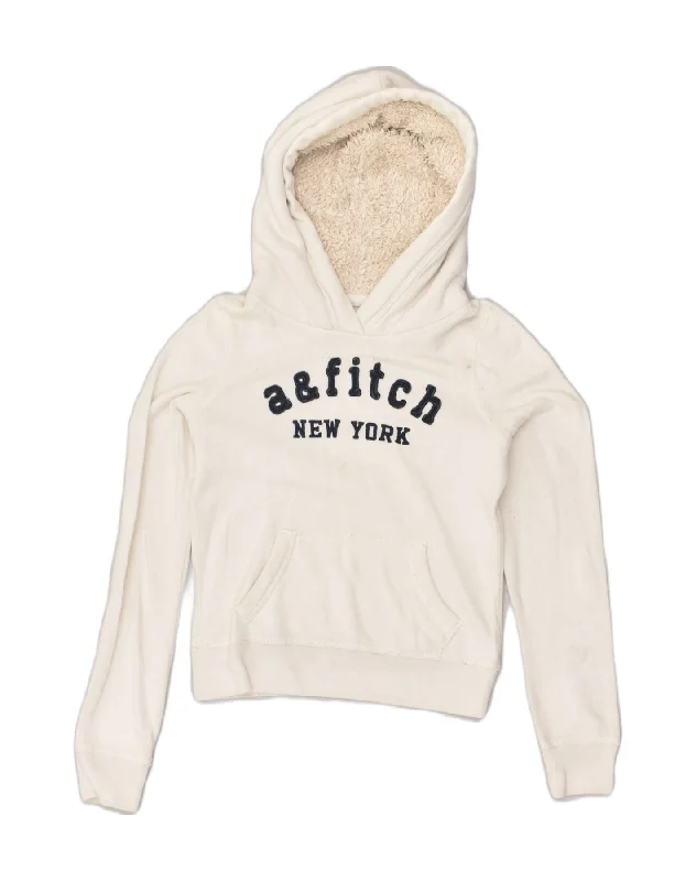 men's casual hoodies with stripes -ABERCROMBIE & FITCH Girls Graphic Hoodie Jumper 9-10 Years Medium White