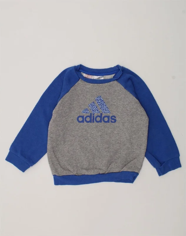 men's pullover hoodie for winter -ADIDAS Baby Boys Graphic Sweatshirt Jumper 18-24 Months Grey Colourblock