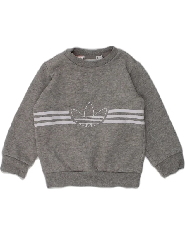 men's hoodie for layering in cold -ADIDAS Baby Boys Graphic Sweatshirt Jumper 9-12 Months Grey Cotton