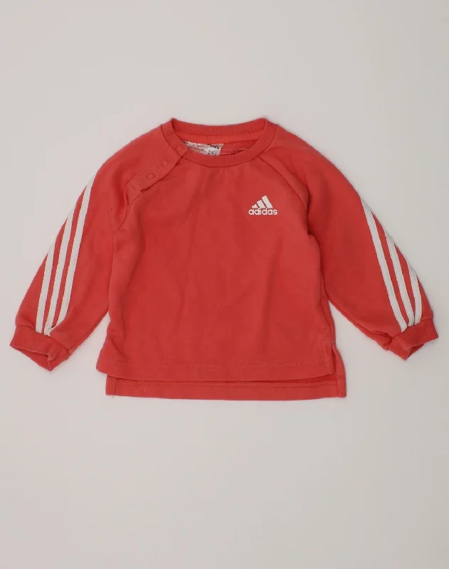 men's hoodie with high collar -ADIDAS Baby Girls Sweatshirt Jumper 6-9 Months Red Cotton