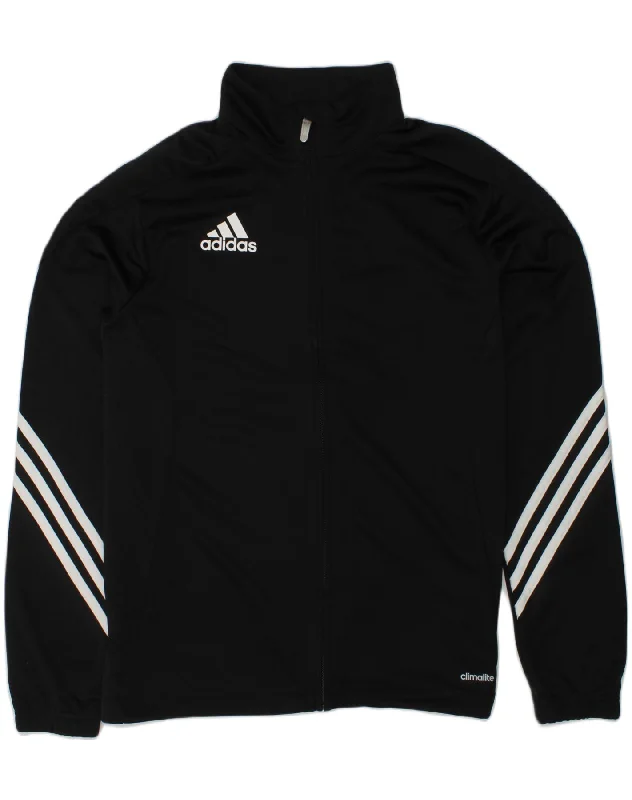 men's parkas -ADIDAS Boys Climalite Tracksuit Top Jacket 13-14 Years Black Polyester