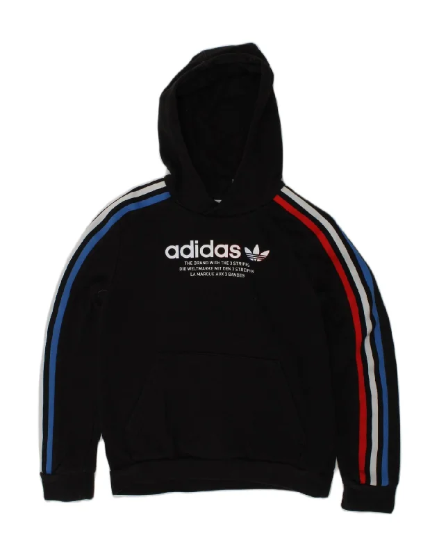 men's lightweight sweatshirts -ADIDAS Boys Graphic Hoodie Jumper 10-11 Years Black Cotton