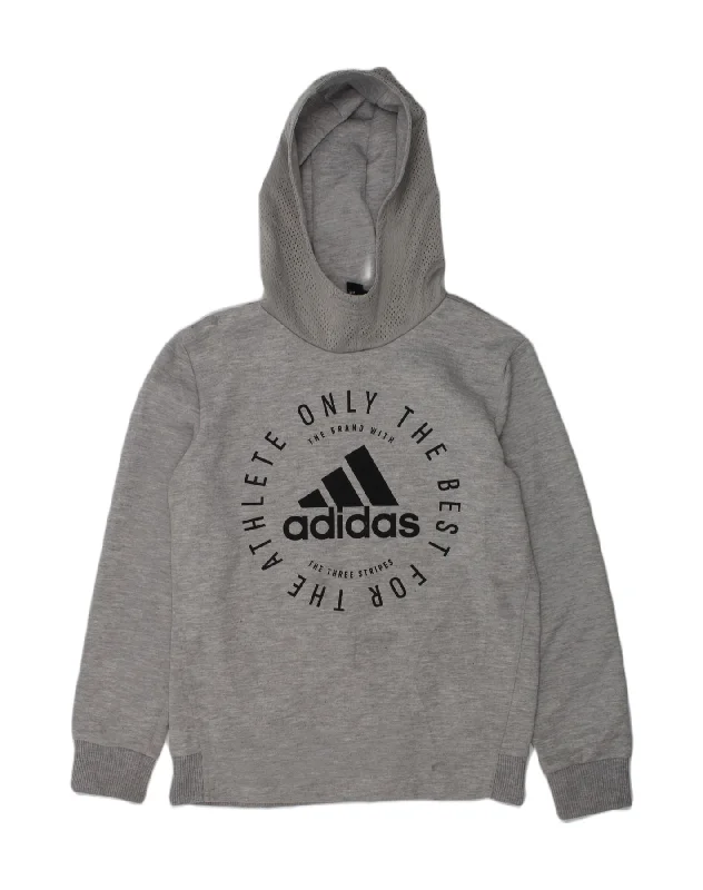 men's hoodie with stylish patterns -ADIDAS Boys Graphic Hoodie Jumper 11-12 Years Grey Polyester