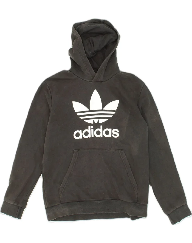 men's graphic sweatshirts with hoods -ADIDAS Boys Graphic Hoodie Jumper 13-14 Years Black Cotton