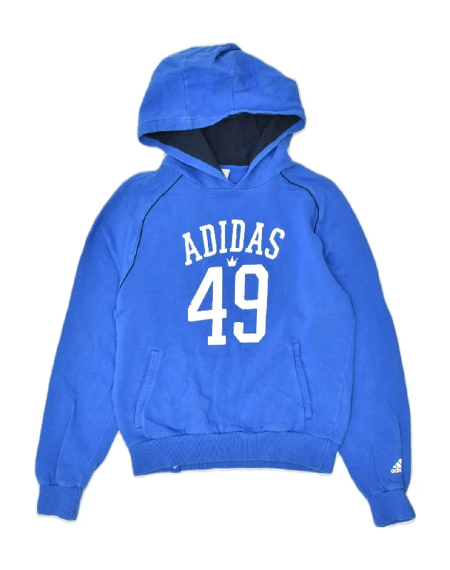 men's soft cotton hoodies -ADIDAS Boys Graphic Hoodie Jumper 13-14 Years Blue Cotton