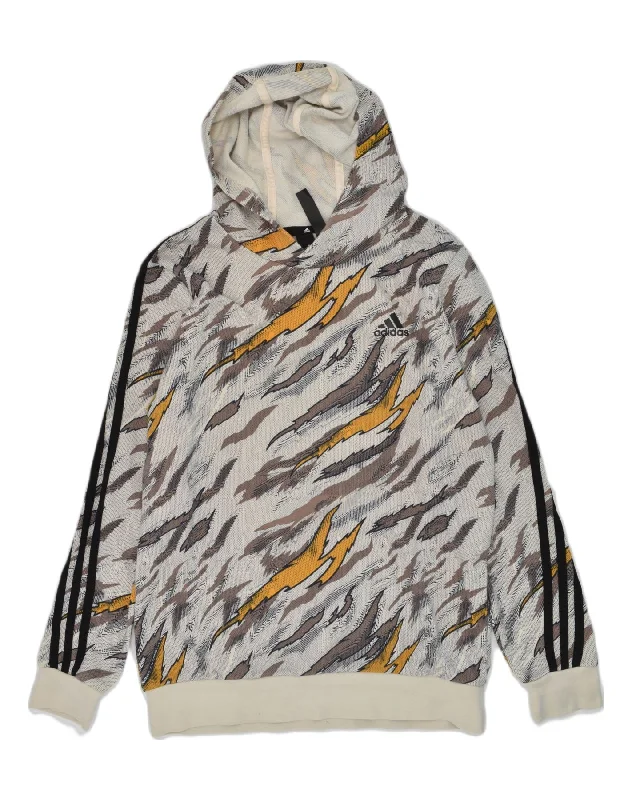 men's trendy hoodies -ADIDAS Boys Graphic Hoodie Jumper 13-14 Years Grey Geometric Cotton