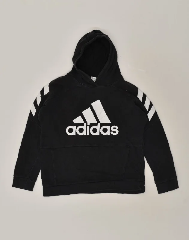 men's hoodie for gym -ADIDAS Boys Graphic Hoodie Jumper 15-16 Years XL Black Cotton