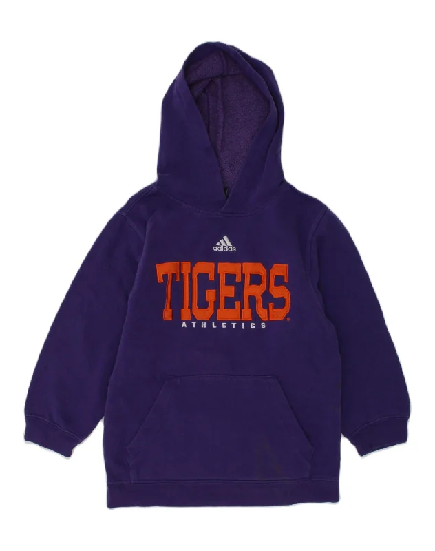 men's hoodie with zippered pockets -ADIDAS Boys Graphic Hoodie Jumper 6-7 Years Purple Cotton