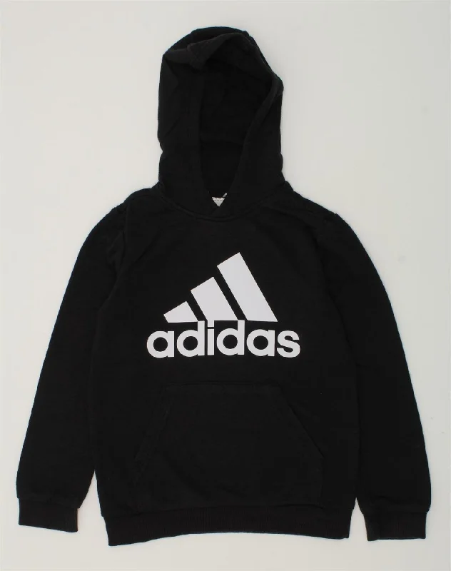 men's workout sweatshirts -ADIDAS Boys Graphic Hoodie Jumper 9-10 Years Black Cotton